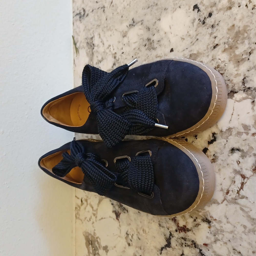 Gabor Navy Suede Platform Sneakers with Gum Sole - Picture 10 of 11